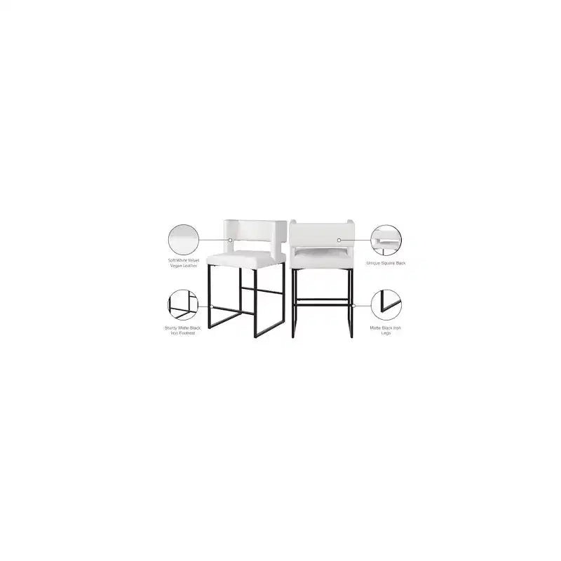 Meridian Furniture, Tabouret de comptoir Caleb en similicuir blanc, lot de 2
