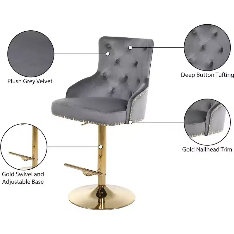 Tabouret réglable Meridian Furniture, Claude en velours gris