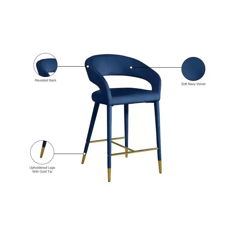 Meridian Furniture, Tabouret en velours bleu marine Destiny