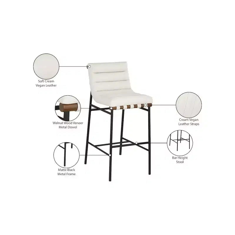Tabouret de bar Meridian Furniture, Burke en similicuir crème