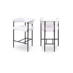 Meridian Furniture,Malin Cream Linen Textured Fabric Counter Stool, Set of 2