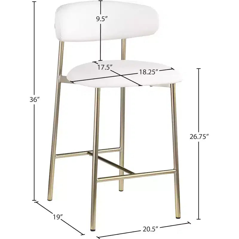 Meridian Furniture, Tabouret de comptoir Lupita en cuir vegan blanc, Lot de 2