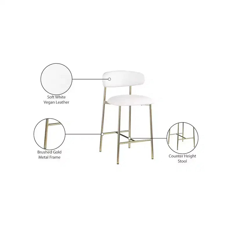 Meridian Furniture, Tabouret de comptoir Lupita en cuir vegan blanc, Lot de 2