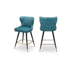 Meridian Furniture,Hendrix Blue Vegan Leather Counter/Bar Stool, Set of 2