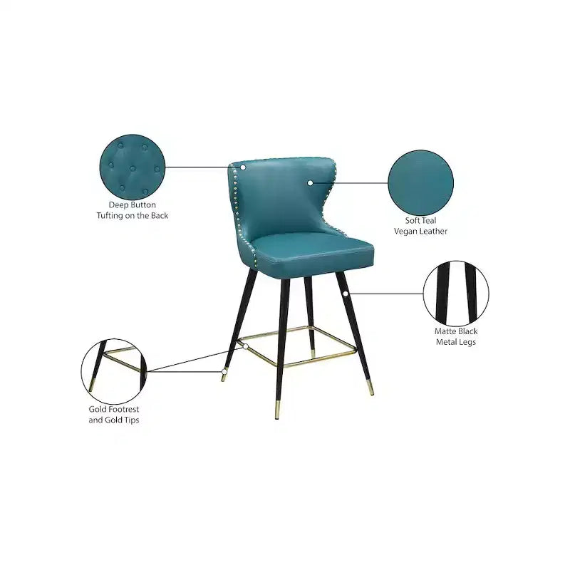 Tabourets de bar/comptoir Hendrix Meridian Furniture en cuir végétalien bleu, lot de 2