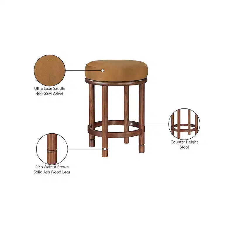 Meridian Furniture, Tabouret de comptoir en velours Monette Saddle