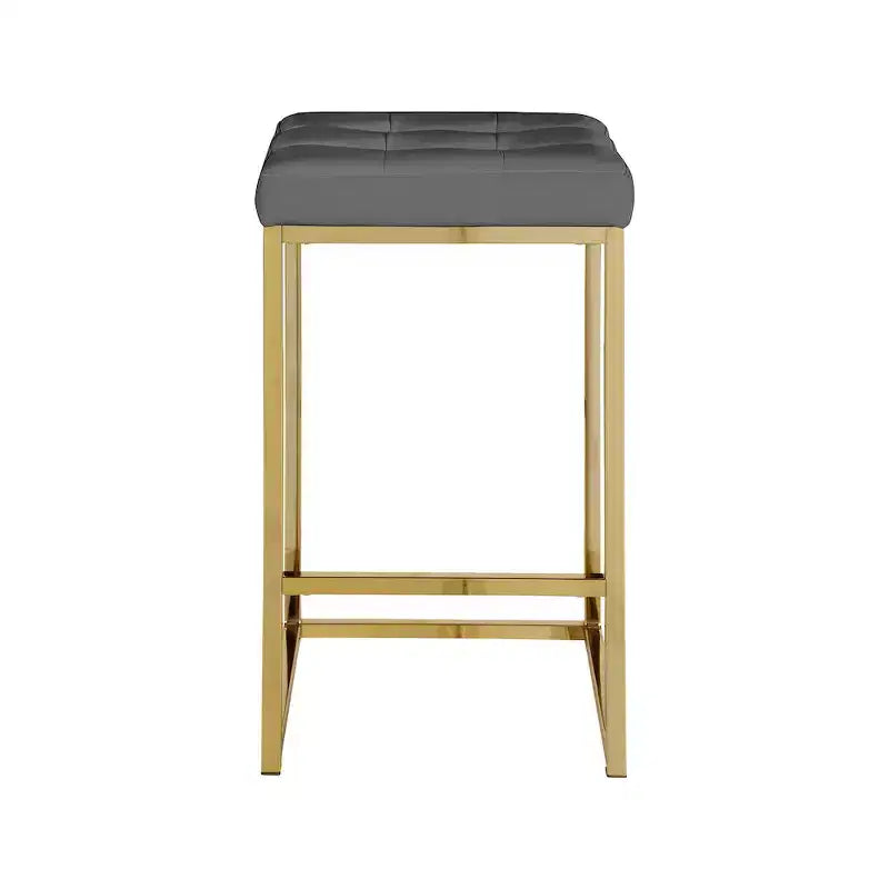 Meridian Furniture, Tabouret Nicola en Cuir Vegan Gris, Lot de 2
