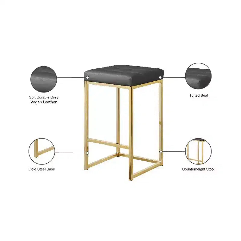 Meridian Furniture, Tabouret Nicola en Cuir Vegan Gris, Lot de 2