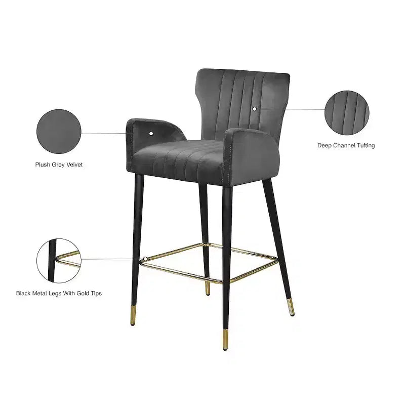 Tabouret Meridian Furniture Luxe en velours gris, lot de 2