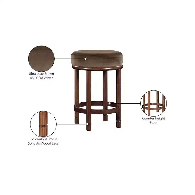 Meridian Furniture, Tabouret de comptoir Monette en velours marron