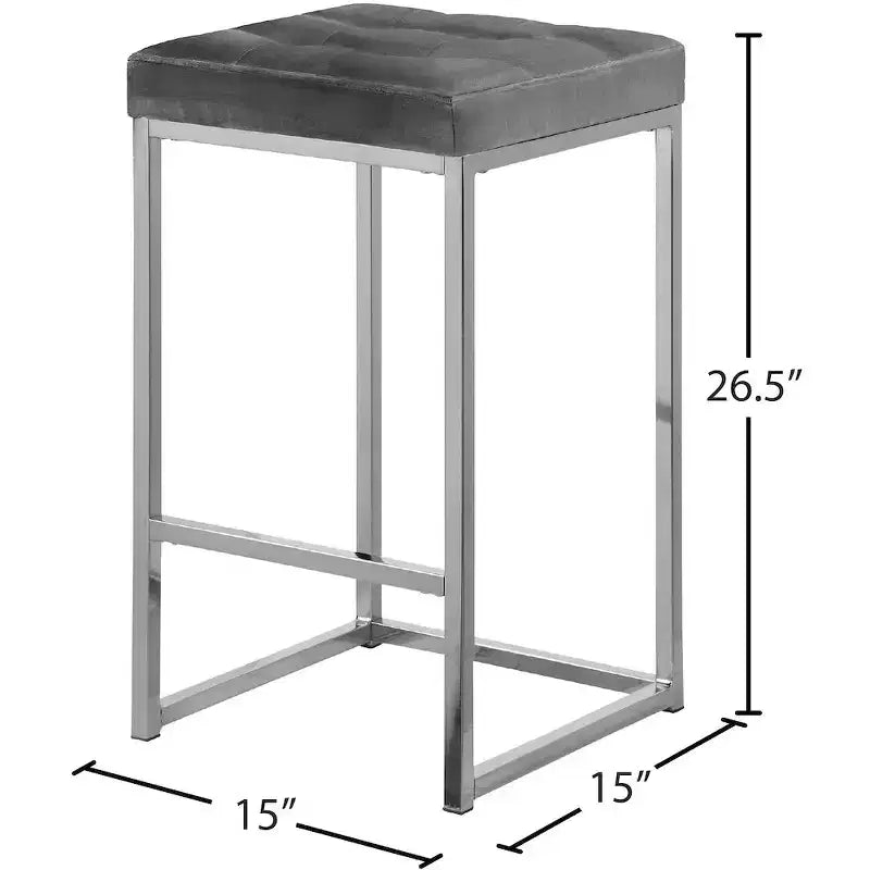 Meridian Furniture, Tabouret Nicola en velours gris, Lot de 2