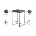 Meridian Furniture, Tabouret Nicola en velours gris, Lot de 2