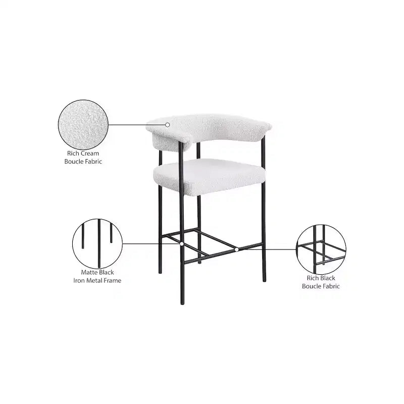 Tabouret de comptoir en tissu bouclé crème Malin de Meridian Furniture, lot de 2