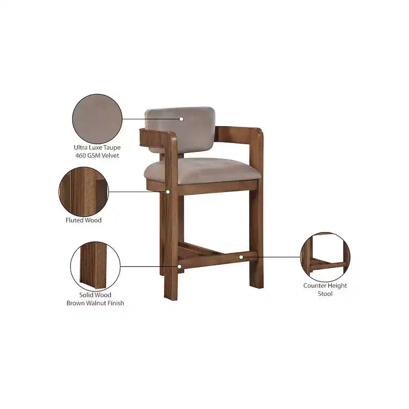 Meridian Furniture,Tabouret Sacha Velours Taupe