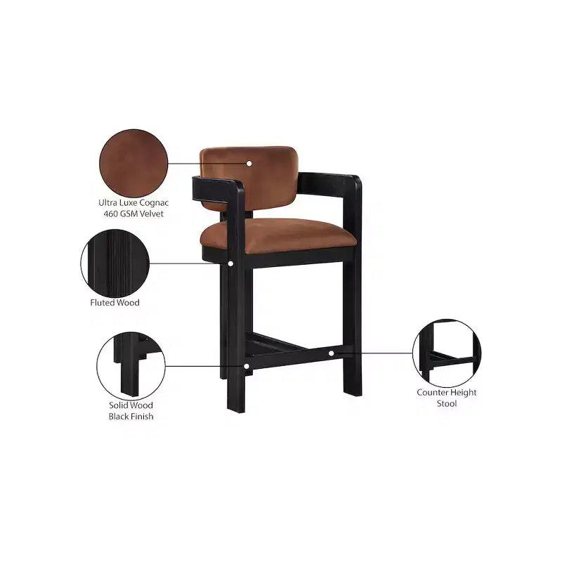 Meridian Furniture, Tabouret Sacha en Velours Cognac