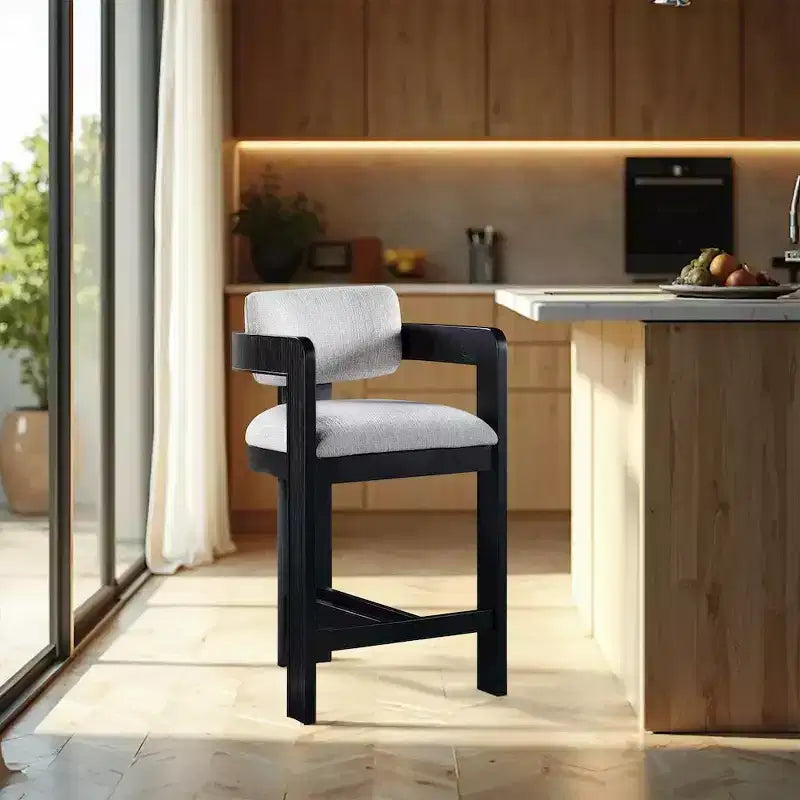 Meridian Furniture, Tabouret Sacha en tissu texturé lin gris