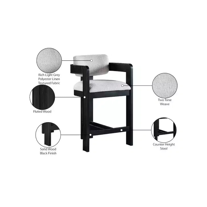 Meridian Furniture, Tabouret Sacha en tissu texturé lin gris