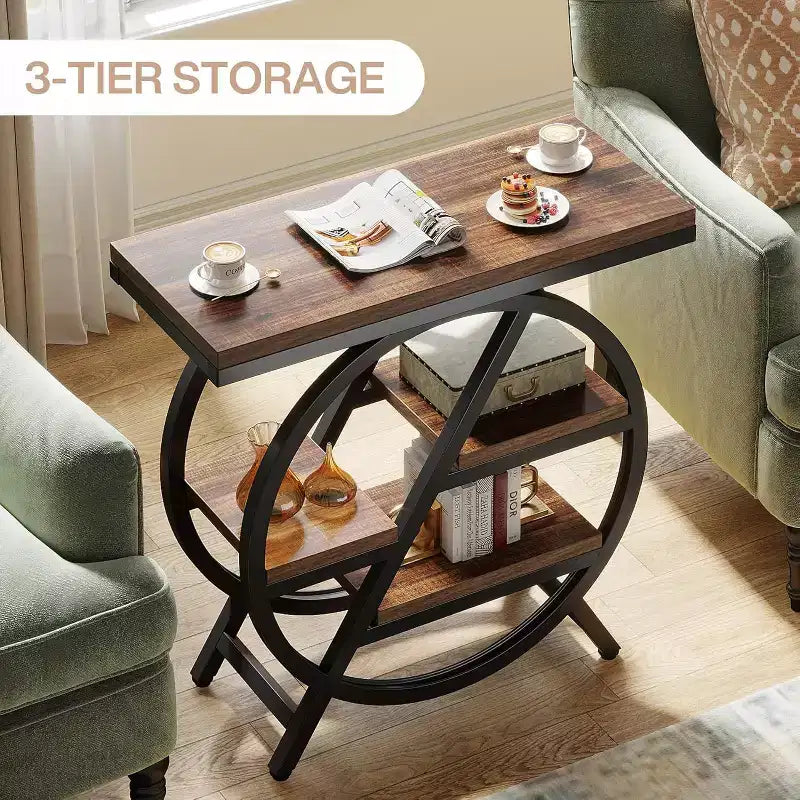 Tribesigns Table d'appoint en bois à 3 niveaux, Table d'appoint étroite avec rangement, Table de chevet pour chambre et salon