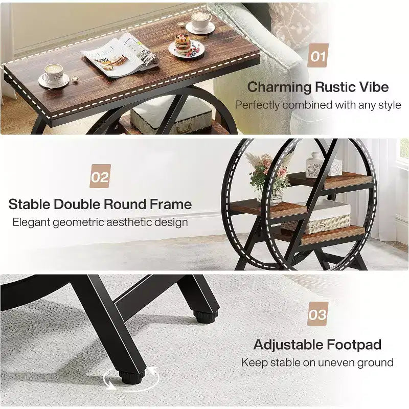 Tribesigns Table d'appoint en bois à 3 niveaux, Table d'appoint étroite avec rangement, Table de chevet pour chambre et salon