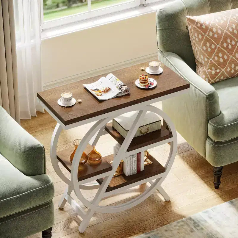 Tribesigns Table d'appoint en bois à 3 niveaux, Table d'appoint étroite avec rangement, Table de chevet pour chambre et salon