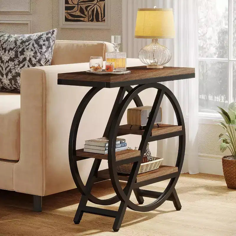 Tribesigns Table d'appoint en bois à 3 niveaux, Table d'appoint étroite avec rangement, Table de chevet pour chambre et salon