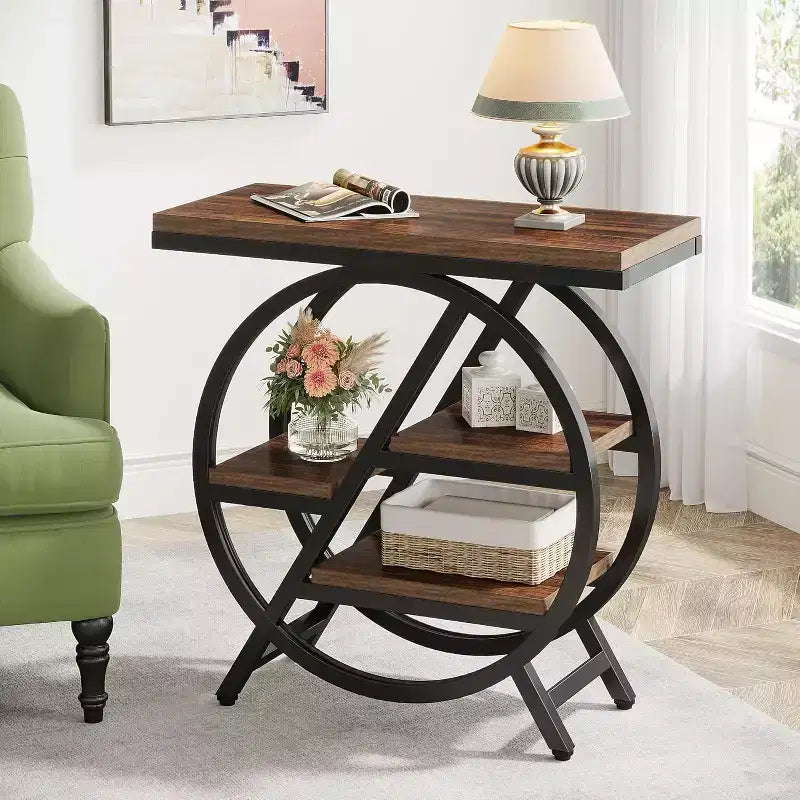 Tribesigns Table d'appoint en bois à 3 niveaux, Table d'appoint étroite avec rangement, Table de chevet pour chambre et salon