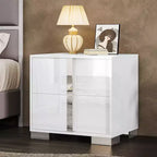 AMERLIFE Table de chevet, table d'appoint moderne 60 cm avec 2 tiroirs, finition brillante UV