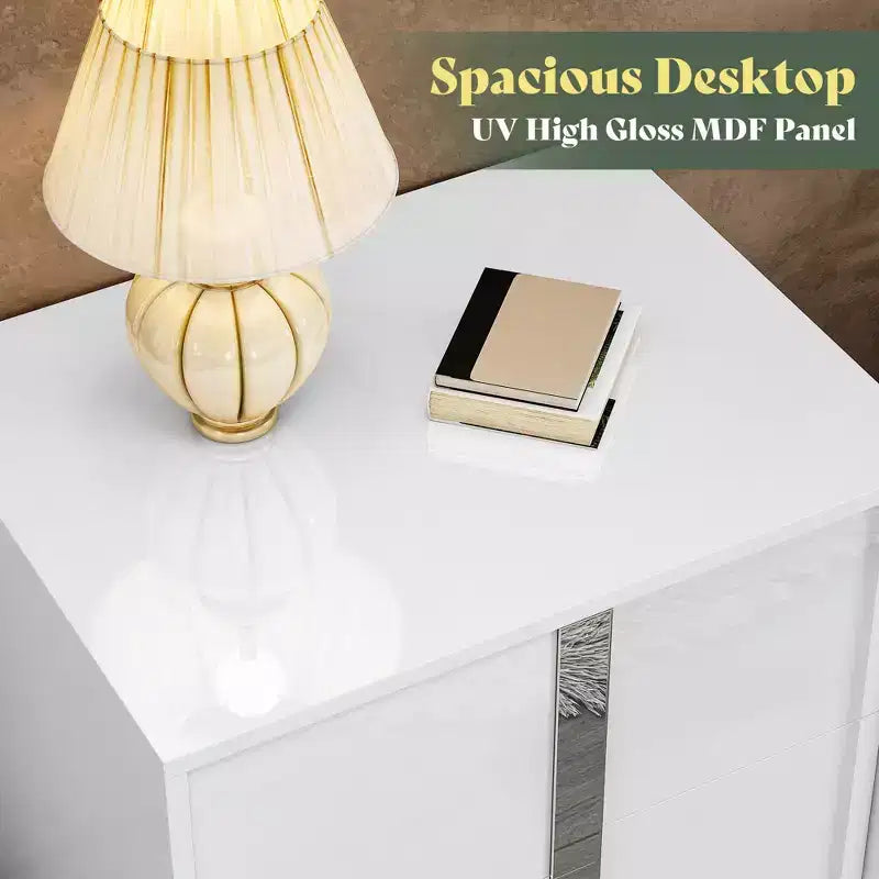 AMERLIFE Table de chevet, table d'appoint moderne 60 cm avec 2 tiroirs, finition brillante UV