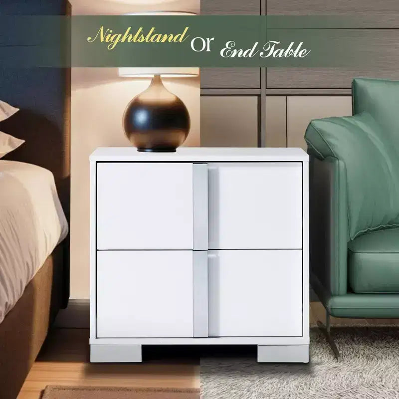 AMERLIFE Table de chevet, table d'appoint moderne 60 cm avec 2 tiroirs, finition brillante UV