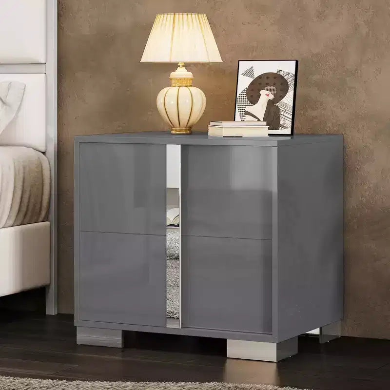 AMERLIFE Table de chevet, table d'appoint moderne 60 cm avec 2 tiroirs, finition brillante UV