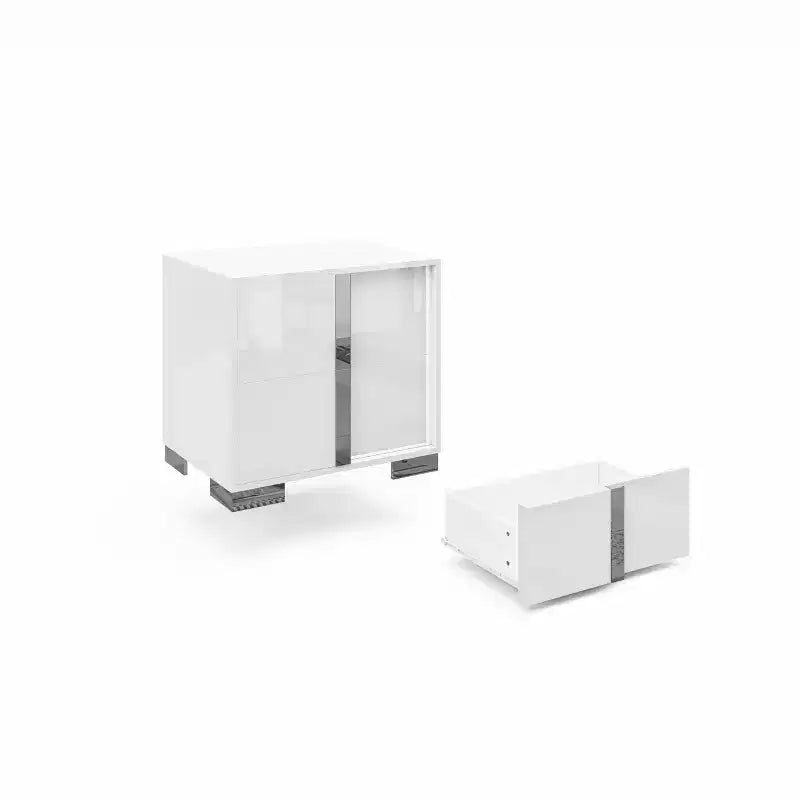 AMERLIFE Table de chevet, table d'appoint moderne 60 cm avec 2 tiroirs, finition brillante UV