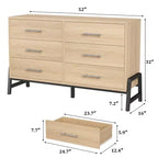 TROPOW 6 Commode pour chambre à coucher, commode autonome de 132 cm de large avec rangement, commode de rangement en bois pour salon, chambre à coucher, entrée