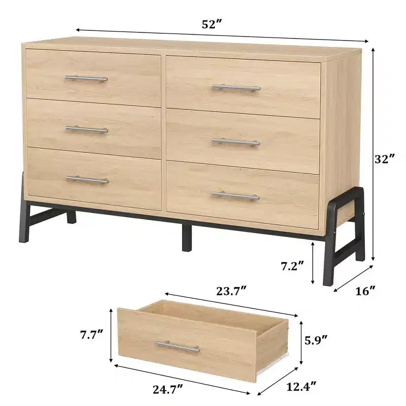 TROPOW 6 Commode pour chambre à coucher, commode autonome de 132 cm de large avec rangement, commode de rangement en bois pour salon, chambre à coucher, entrée
