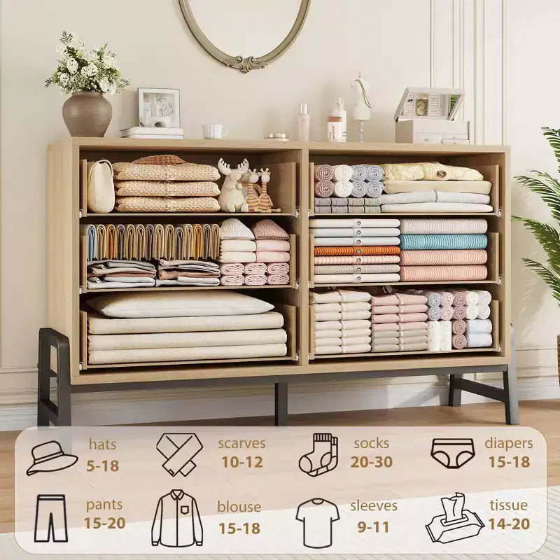 TROPOW 6 Commode pour chambre à coucher, commode autonome de 132 cm de large avec rangement, commode de rangement en bois pour salon, chambre à coucher, entrée
