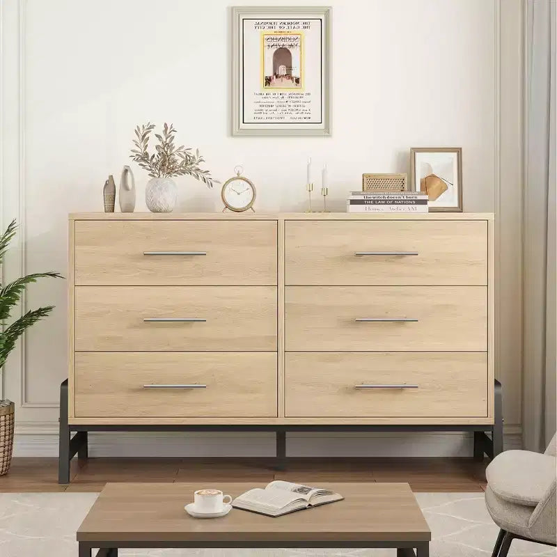 TROPOW 6 Commode pour chambre à coucher, commode autonome de 132 cm de large avec rangement, commode de rangement en bois pour salon, chambre à coucher, entrée