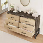 TROPOW 6 Commode pour chambre à coucher, commode autonome de 132 cm de large avec rangement, commode de rangement en bois pour salon, chambre à coucher, entrée