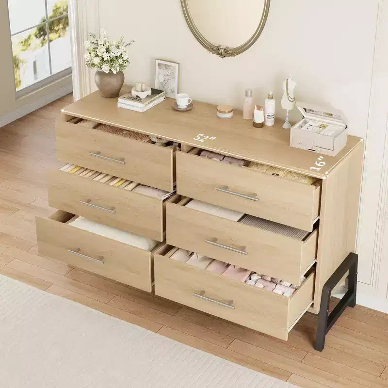 TROPOW 6 Commode pour chambre à coucher, commode autonome de 132 cm de large avec rangement, commode de rangement en bois pour salon, chambre à coucher, entrée
