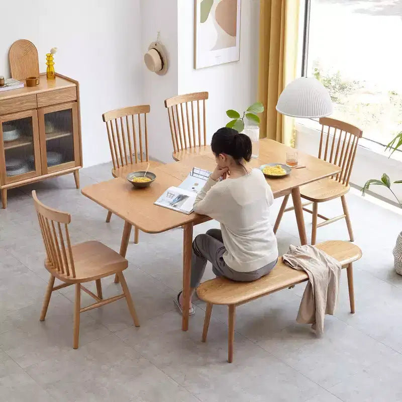 Chaise de salle à manger banc en bois massif Okak, chaises de cuisine rustiques en bois, banc de salle à manger simple et naturel pour salon et cuisine