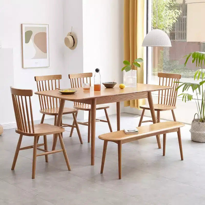 Chaise de salle à manger banc en bois massif Okak, chaises de cuisine rustiques en bois, banc de salle à manger simple et naturel pour salon et cuisine