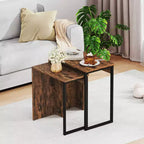 Costway Lot de 2 tables basses gigognes 2-en-1, plateau en faux bois, table d'appoint pour canapé, marron rustique