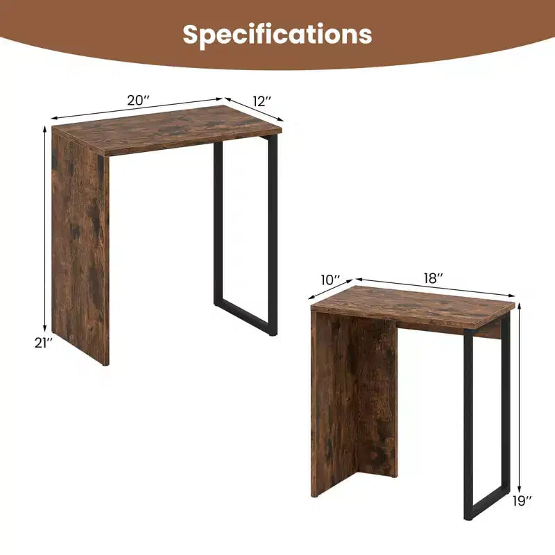 Costway Lot de 2 tables basses gigognes 2-en-1, plateau en faux bois, table d'appoint pour canapé, marron rustique