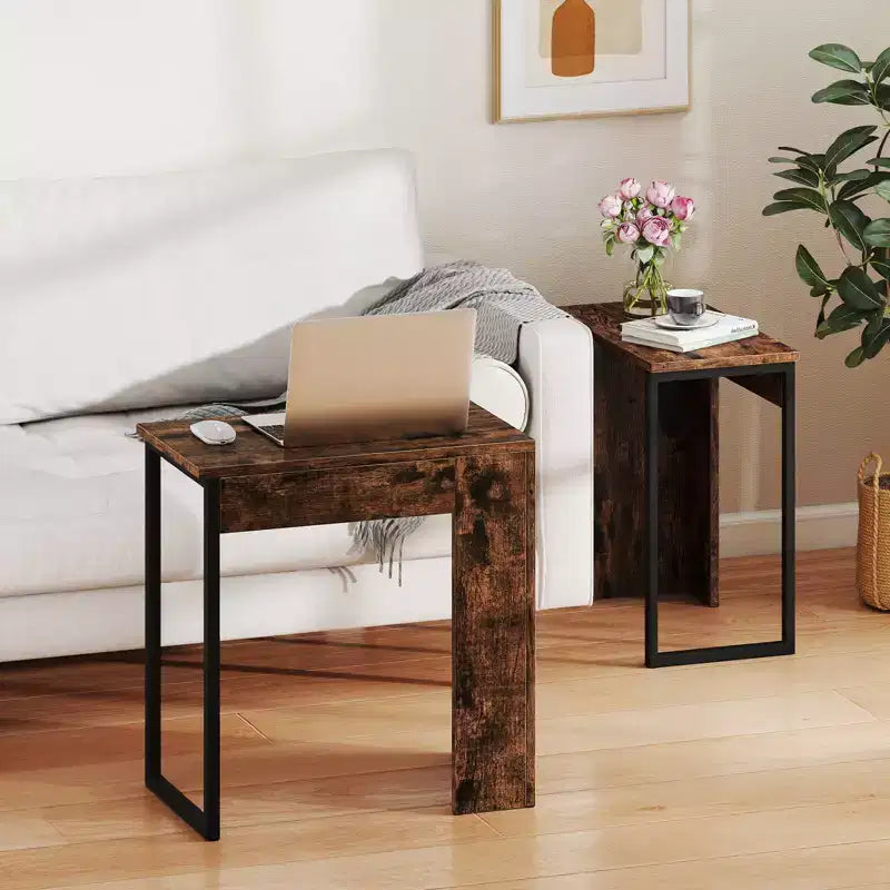 Costway Lot de 2 tables basses gigognes 2-en-1, plateau en faux bois, table d'appoint pour canapé, marron rustique