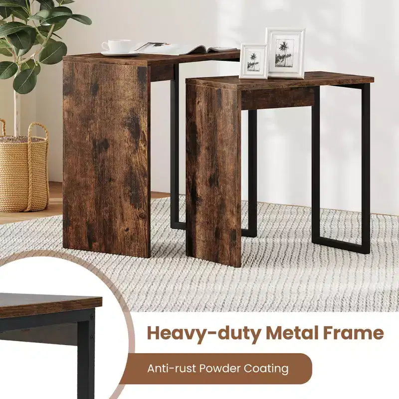 Costway Lot de 2 tables basses gigognes 2-en-1, plateau en faux bois, table d'appoint pour canapé, marron rustique
