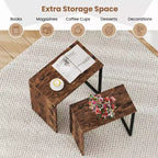 Costway Lot de 2 tables basses gigognes 2-en-1, plateau en faux bois, table d'appoint pour canapé, marron rustique
