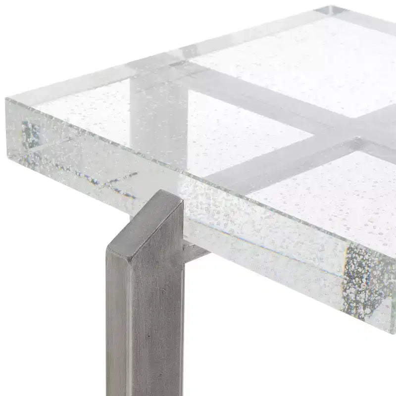 Table d'appoint Pixie Square Bubble Glass - AMH8353A - Argent/Transparent - Safavieh Couture