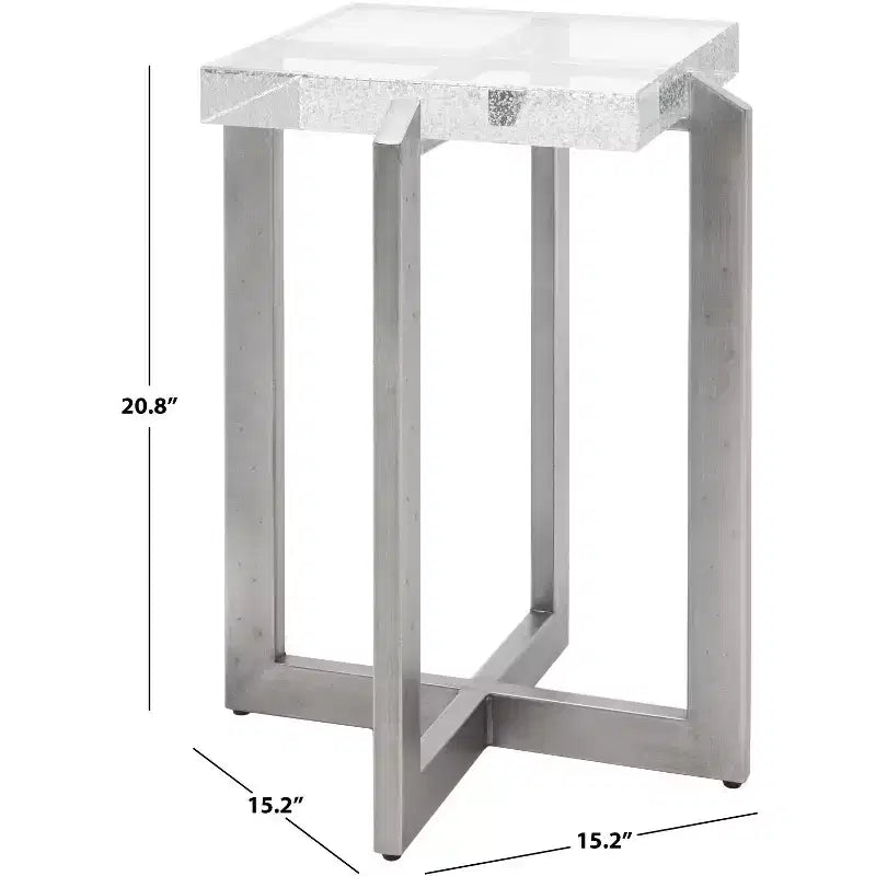 Table d'appoint Pixie Square Bubble Glass - AMH8353A - Argent/Transparent - Safavieh Couture