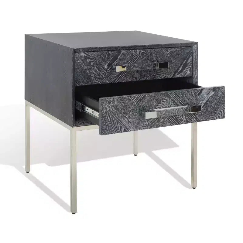 Table d'appoint Sanford à 2 tiroirs - SFV3548B - Chêne cérusé noir - Safavieh Couture