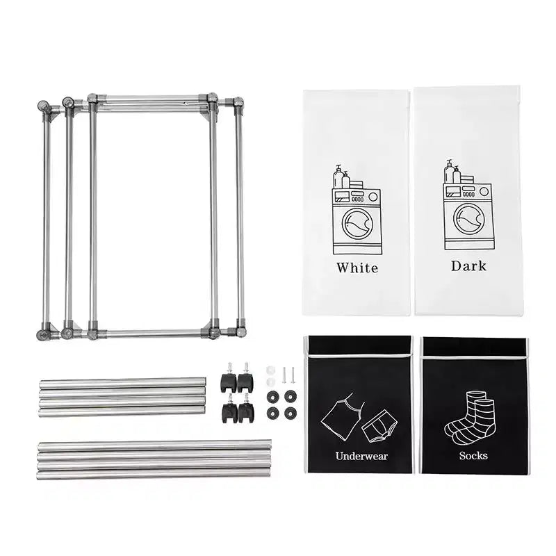 Panier à linge 2 niveaux avec 4 sacs amovibles pour organiser les vêtements, avec quatre roulettes, facile à déplacer, linge, clair, foncé