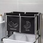 Panier à linge 2 niveaux avec 4 sacs amovibles pour organiser les vêtements, avec quatre roulettes, facile à déplacer, linge, clair, foncé