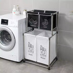 Panier à linge 2 niveaux avec 4 sacs amovibles pour organiser les vêtements, avec quatre roulettes, facile à déplacer, linge, clair, foncé